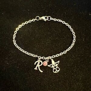 Personalized angel Bracelet with Initial and birthstone